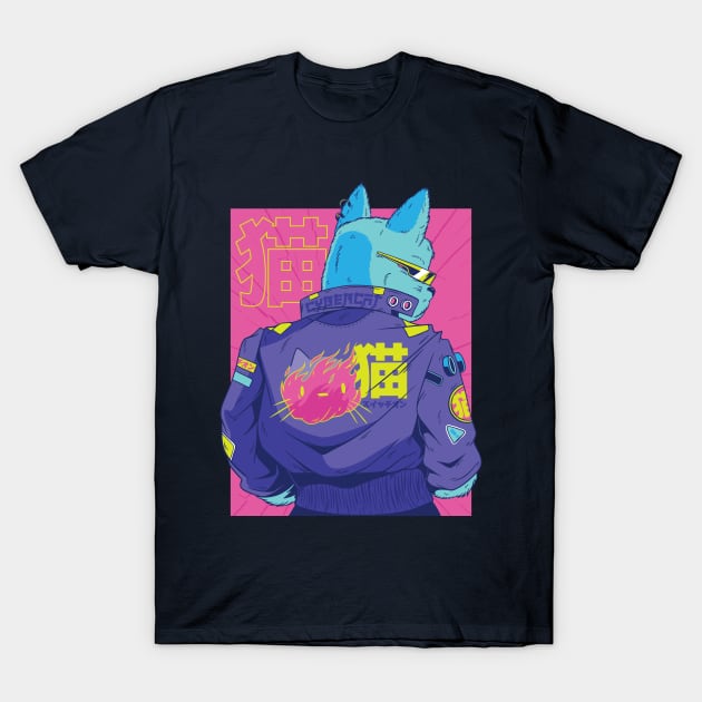 Cyberpunk Anime Cat T-Shirt by Kali Space